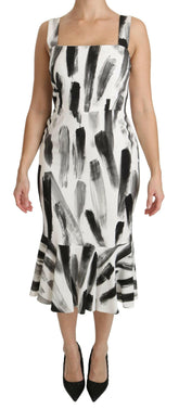 Dolce & Gabbana White Black Printed Sheath Midi Viscose Dress -   -  Dolce & Gabbana.
